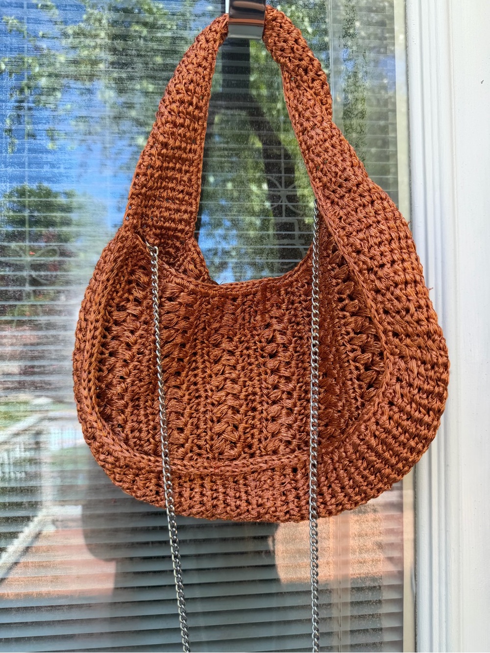 Zara Rust Crochet Crossbody Bag with Silver Chain